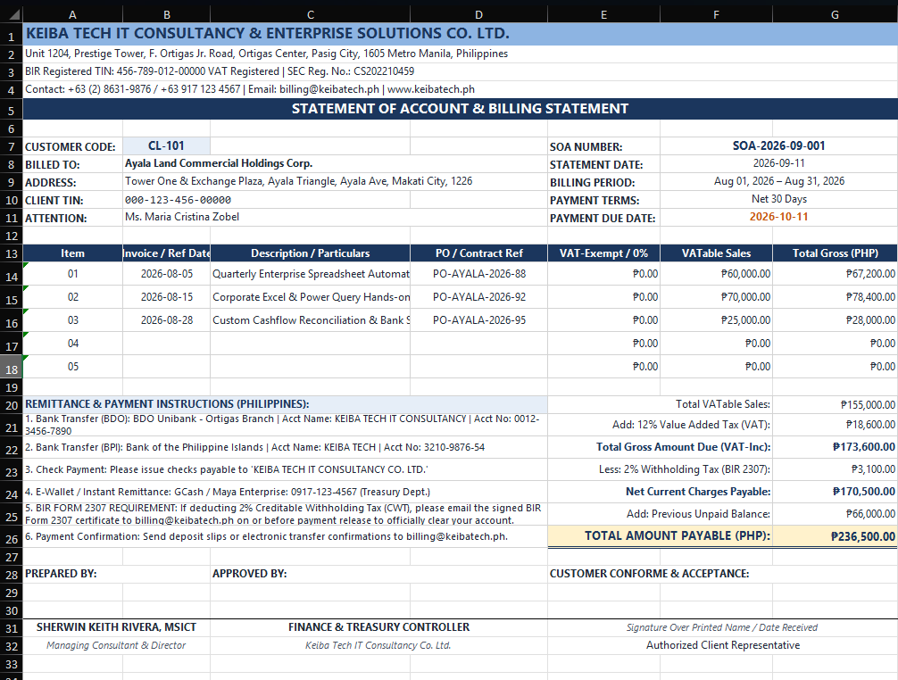 Statement of Account and Billing System Template preview
