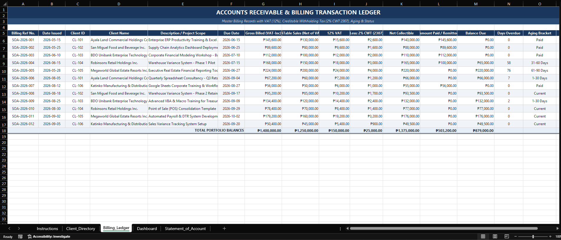 Statement of Account and Billing System Template preview