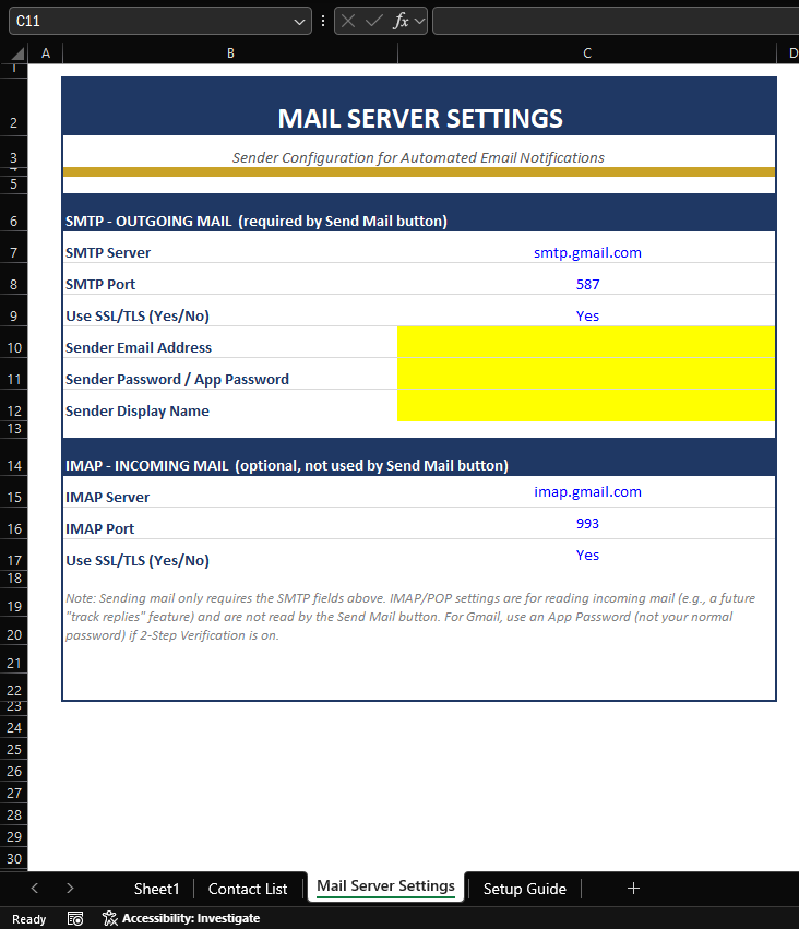 Excel Emailer Template preview