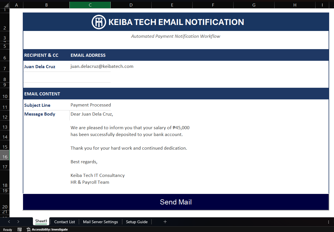 Excel Emailer Template preview