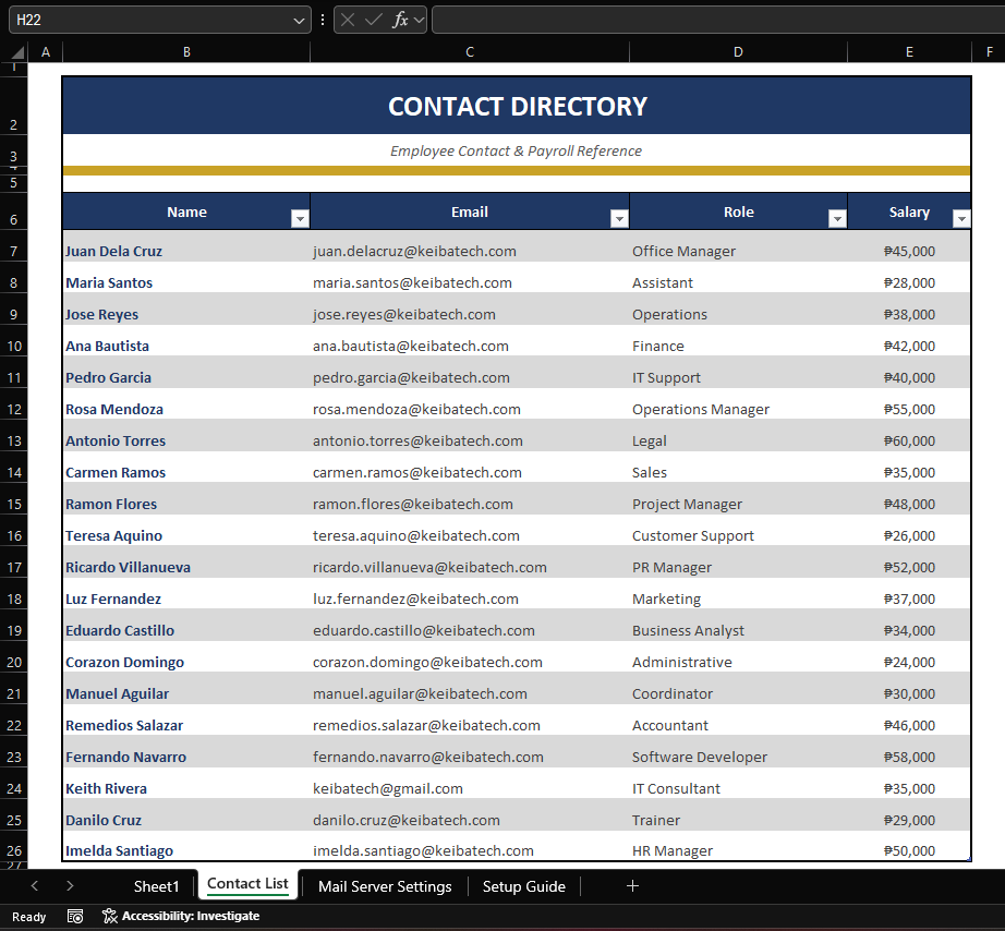Excel Emailer Template preview