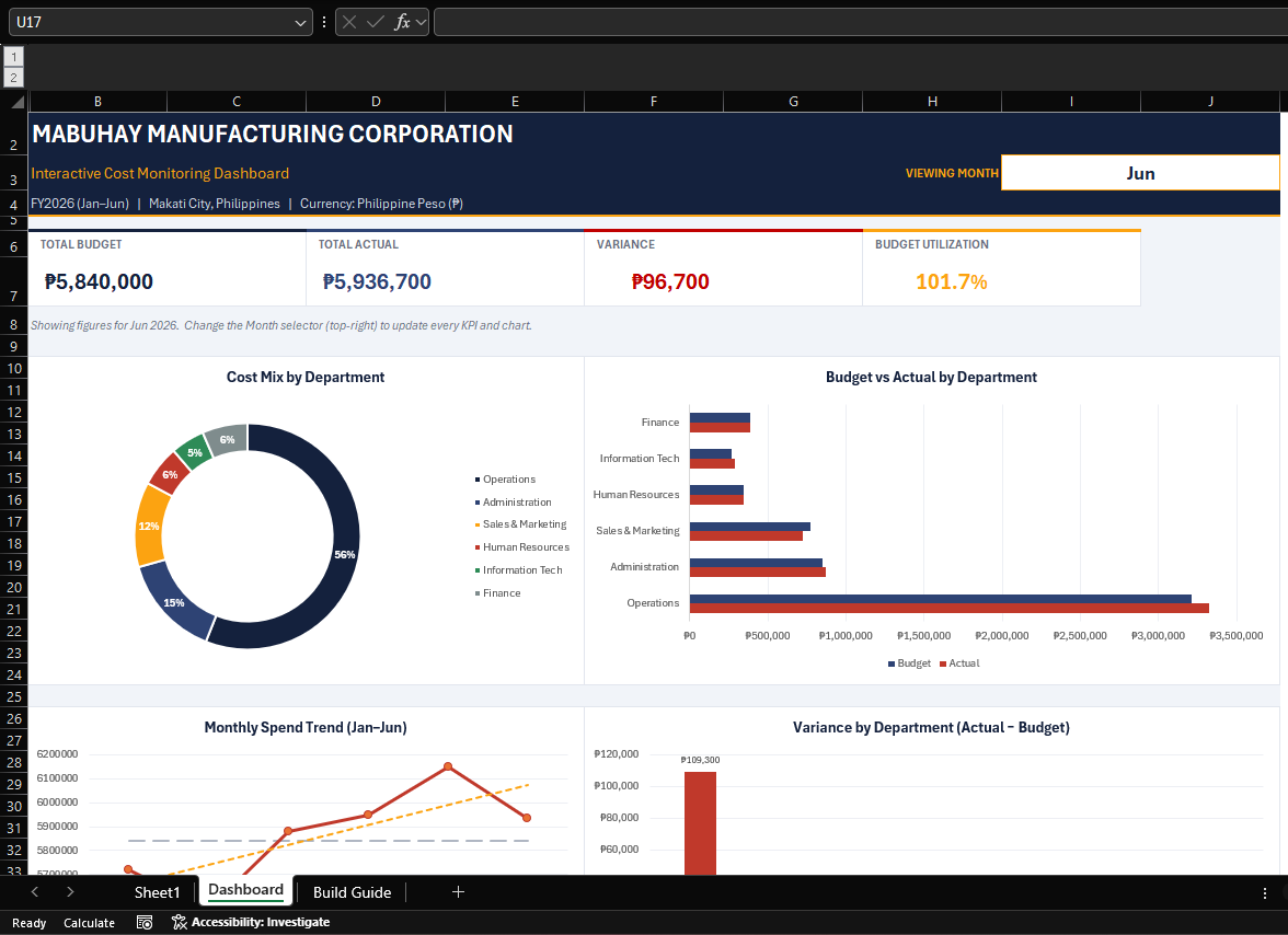 Excel Cost Monitoring Template preview