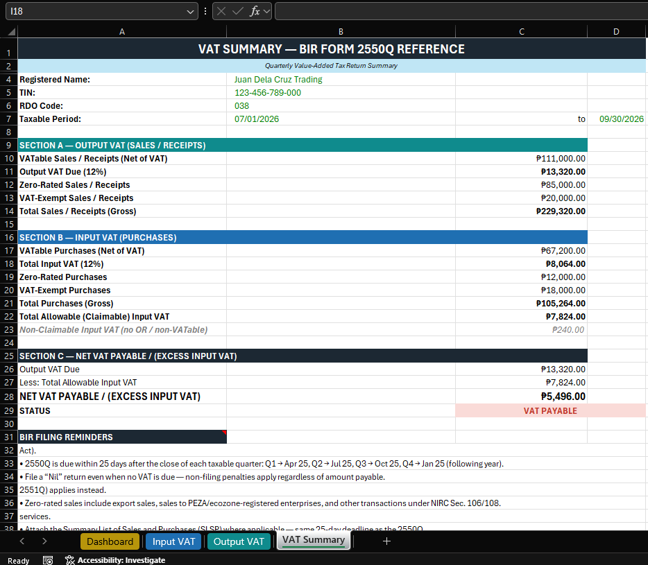 VAT Monitoring Excel Template preview