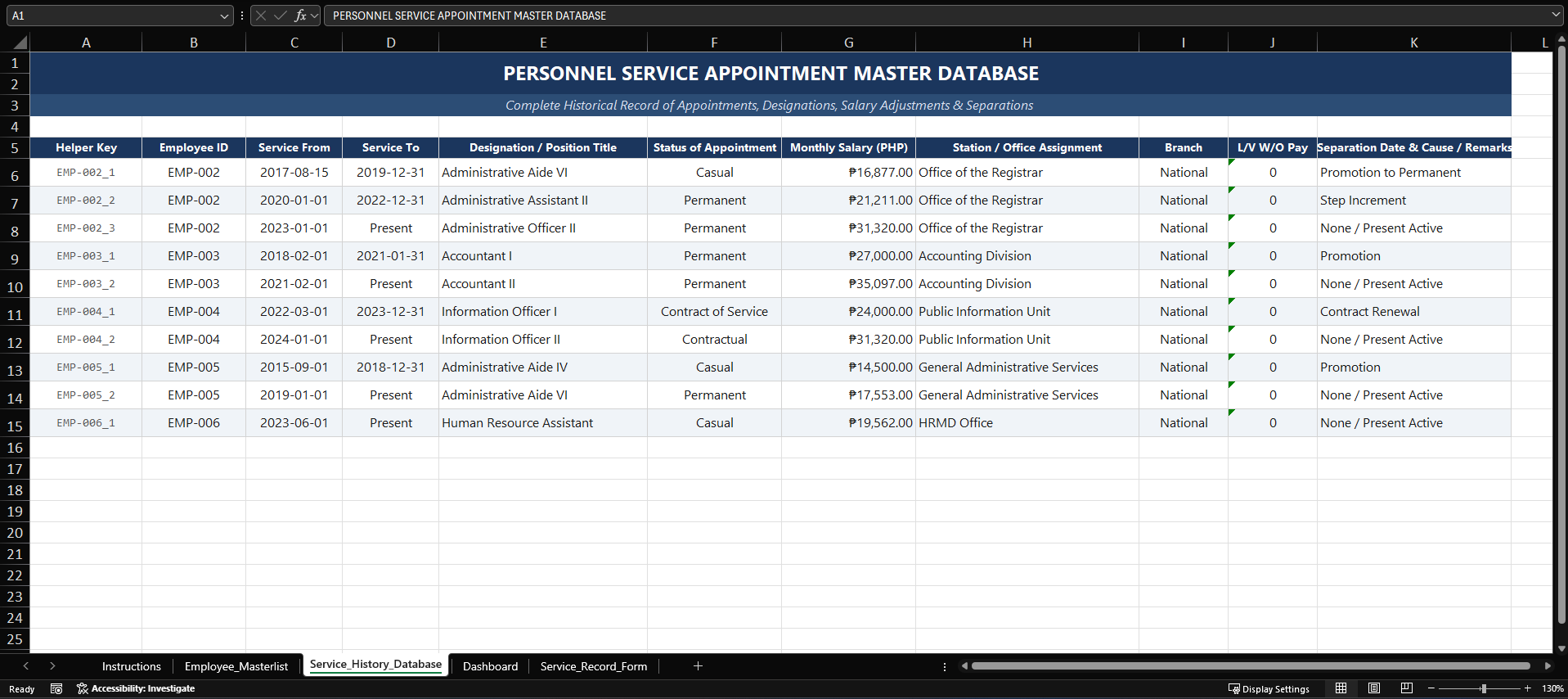 Service Record System Template preview