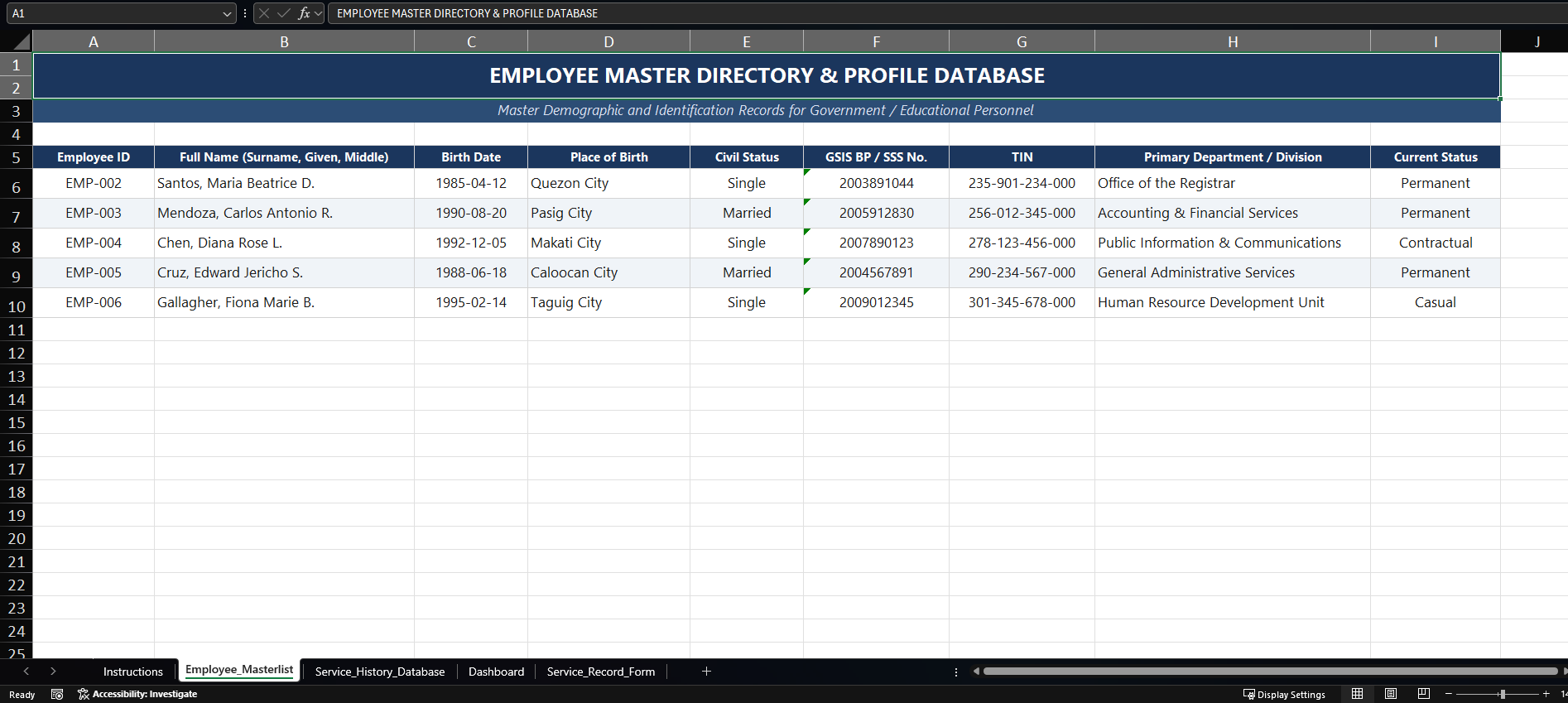 Service Record System Template preview