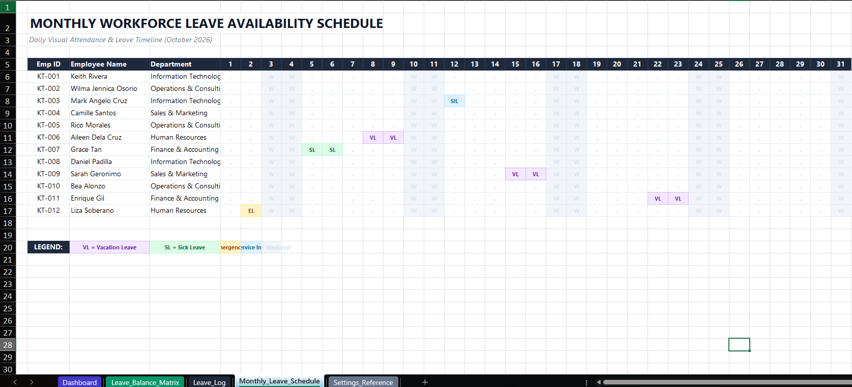 Excel Leave Tracker Template preview