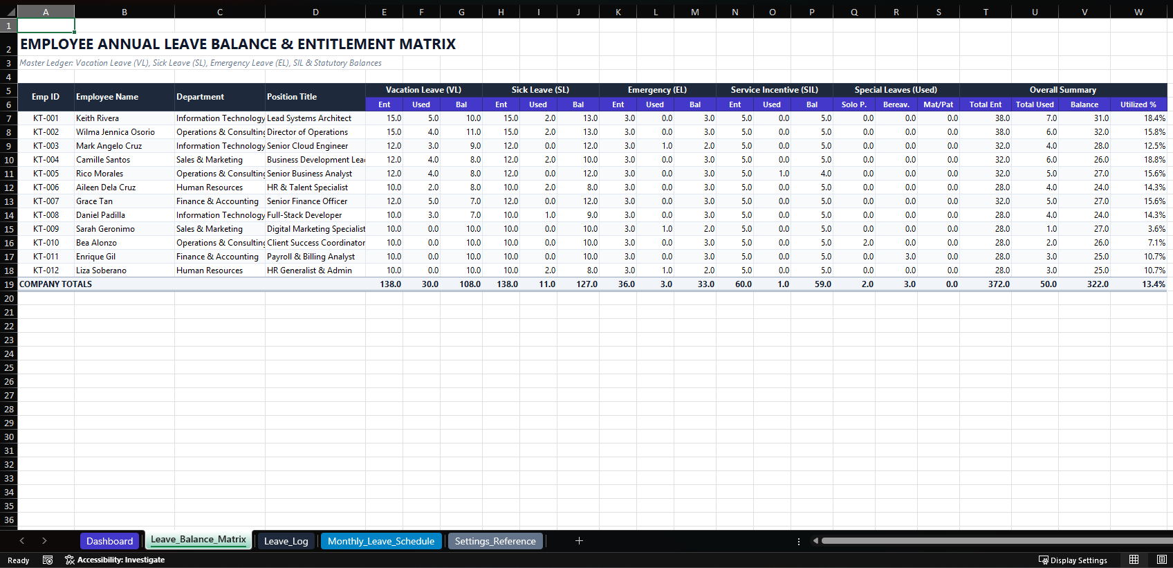 Excel Leave Tracker Template preview