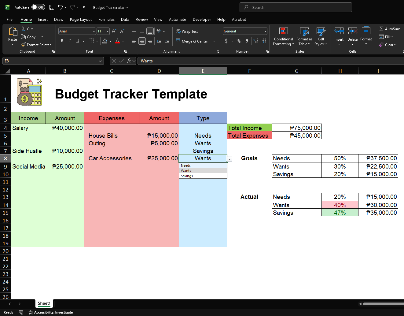 Budget Tracker template
