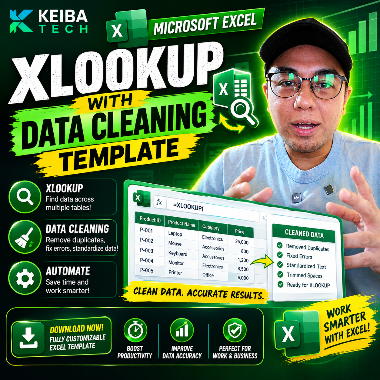 Excel XLOOKUP with Data Cleaning Template